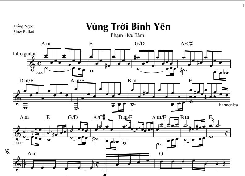 Sheet Nhạc Vùng Trời Bình Yên